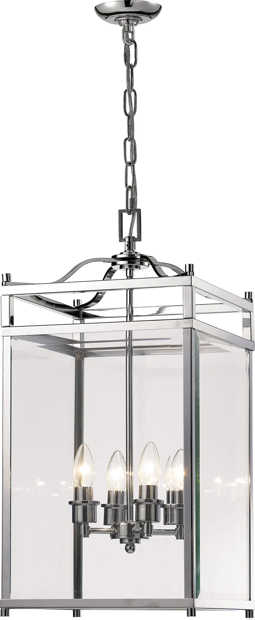 IL31103  Aston Glass Square Pendant 4 Light Polished Chrome